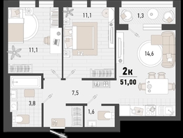 Продается 2-комнатная квартира ЖК Барса, 4В литер, 51  м², 14326665 рублей