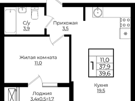 Продается 1-комнатная квартира ЖК Европа, литера 6, 39.6  м², 5179680 рублей
