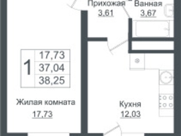 Продается 1-комнатная квартира ЖК Зеленый театр, литера 1, 38.25  м², 7536780 рублей