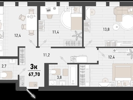 Продается 3-комнатная квартира ЖК Барса, 4В литер, 67.7  м², 18313527 рублей