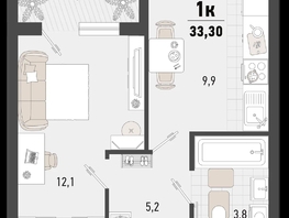 Продается 1-комнатная квартира ЖК Барса, 4В литер, 33.3  м², 10279710 рублей