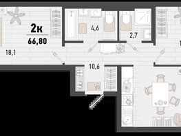 Продается 2-комнатная квартира ЖК Барса, 4В литер, 66.8  м², 18277482 рублей