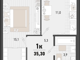 Продается 1-комнатная квартира ЖК Барса, 2В литер, 35.3  м², 10169930 рублей