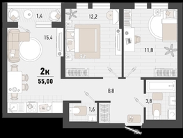 Продается 2-комнатная квартира ЖК Барса, 4В литер, 55  м², 15197325 рублей