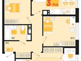 Продается 3-комнатная квартира ЖК Первое место, квартал 1.10 литер 1, 74.6  м², 10444000 рублей