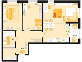 Продается 3-комнатная квартира ЖК Первое место, квартал 1.10, литер 2, 77.7  м², 11546220 рублей