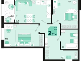 Продается 2-комнатная квартира ЖК Первое место, квартал 1.10, литер 2, 62.4  м², 9484800 рублей