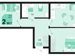 Продается 2-комнатная квартира ЖК Первое место, квартал 1.3, литер 1, 66.7  м², 8337500 рублей