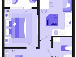 Продается 1-комнатная квартира ЖК Первое место, квартал 1.1, литер 2, 36  м², 5040000 рублей