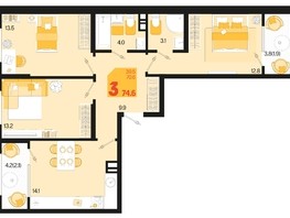 Продается 3-комнатная квартира ЖК Первое место, квартал 1.1, литер 2, 74.6  м², 9101200 рублей