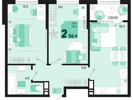 Продается 2-комнатная квартира ЖК Первое место, квартал 1.3, литер 2, 58.4  м², 6984640 рублей