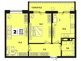 Продается 2-комнатная квартира ЖК Лето, литера 1/5, 53.6  м², 6768240 рублей