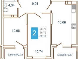 Продается 2-комнатная квартира ЖК Хорошая погода, литера 1, 66.45  м², 7841100 рублей