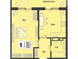 Продается 1-комнатная квартира ЖК Лето, литера 1/6, 39.1  м², 6123510 рублей