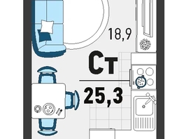 Продается 1-комнатная квартира ЖК Монако, литера 2, 23.1  м², 9100578 рублей