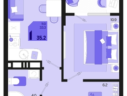 Продается 1-комнатная квартира ЖК Первое место, квартал 1.3, литер 1, 35.2  м², 5040640 рублей