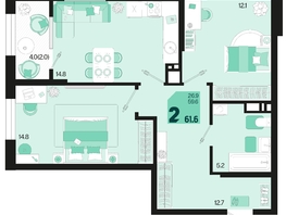 Продается 2-комнатная квартира ЖК Первое место, квартал 1.1, литер 1, 61.6  м², 9055200 рублей