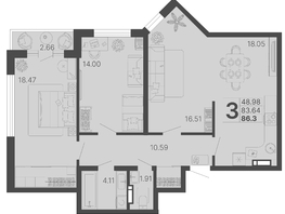 Продается 3-комнатная квартира ЖК Светский лес, литер 4, 84.97  м², 28464950 рублей