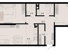 Продается 3-комнатная квартира ЖК Хозяин морей, литер 1, 81.3  м², 24146100 рублей