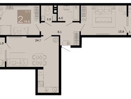 Продается 2-комнатная квартира ЖК Хозяин морей, литер 1, 74.6  м², 22603800 рублей