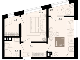 Продается 1-комнатная квартира ЖК Хозяин морей, литер 2, 39  м², 12324000 рублей