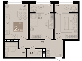 Продается 2-комнатная квартира ЖК Хозяин морей, литер 2, 59.8  м², 15009800 рублей