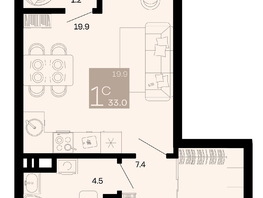 Продается 1-комнатная квартира ЖК Хозяин морей, литер 2, 33  м², 9424800 рублей