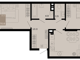 Продается 2-комнатная квартира ЖК Хозяин морей, литер 2, 70.6  м², 17438200 рублей