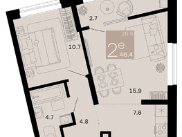 Продается 2-комнатная квартира ЖК Хозяин морей, литер 2, 46.4  м², 14430400 рублей