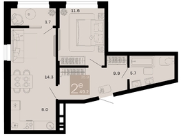 Продается 2-комнатная квартира ЖК Хозяин морей, литер 2, 49.2  м², 15448800 рублей