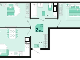 Продается 2-комнатная квартира ЖК Первое место, квартал 1.4, литер 2, 60  м², 8520000 рублей