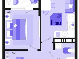 Продается 1-комнатная квартира ЖК Первое место, квартал 1.4, литер 2, 35.2  м², 5209600 рублей