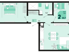 Продается 2-комнатная квартира ЖК Первое место, квартал 1.4, литер 2, 61.7  м², 8144400 рублей