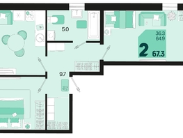 Продается 2-комнатная квартира ЖК Первое место, квартал 1.4, литер 2, 67.3  м², 8479800 рублей