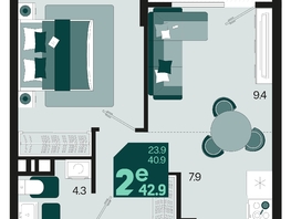 Продается 2-комнатная квартира ЖК Первое место, квартал 1.5, литер 1, 42.9  м², 6649500 рублей