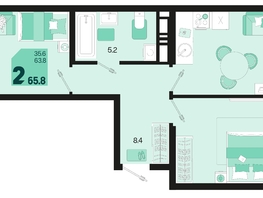 Продается 2-комнатная квартира ЖК Первое место, квартал 1.5, литер 1, 65.8  м², 8948800 рублей