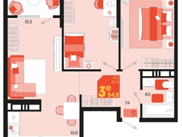 Продается 3-комнатная квартира ЖК Первое место, квартал 1.5, литер 1, 64.8  м², 10044000 рублей