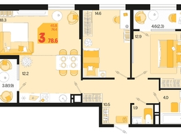 Продается 3-комнатная квартира ЖК Первое место, квартал 1.5, литер 1, 78.6  м², 10218000 рублей