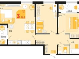 Продается 3-комнатная квартира ЖК Первое место, квартал 1.5, литер 1, 79.3  м², 10150400 рублей