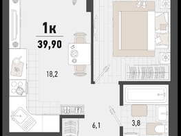 Продается 1-комнатная квартира ЖК Барса, 3В литер, 39.9  м², 11906160 рублей