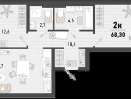 Продается 2-комнатная квартира ЖК Барса, 3В литер, 68.3  м², 17921920 рублей