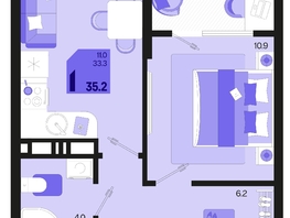 Продается 1-комнатная квартира ЖК Первое место, квартал 1.5, литер 1, 35.2  м², 5033600 рублей