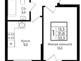 Продается 1-комнатная квартира ЖК Клубный квартал Европа 6, литера 7, 33.3  м², 7034958 рублей