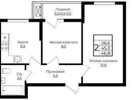 Продается 2-комнатная квартира ЖК Клубный квартал Европа 6, литера 7, 46.8  м², 9624888 рублей