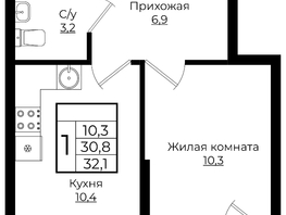 Продается 1-комнатная квартира ЖК Клубный квартал Европа 6, литера 7, 32.1  м², 6736506 рублей