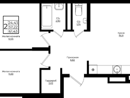 Продается 2-комнатная квартира ЖК Клубный квартал Европа, 9, литера 1, 61.43  м², 10998427 рублей