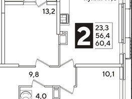 Продается 2-комнатная квартира ЖК Самолет, литера 53, 60.3  м², 6300000 рублей