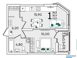 Продается 1-комнатная квартира ЖК Любимово, 12 квартал литер 1, 38.8  м², 3685999 рублей