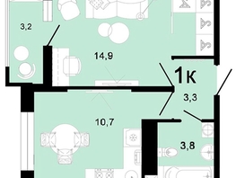 Продается 1-комнатная квартира ЖК Горячий, литера 3, 35.9  м², 5026000 рублей