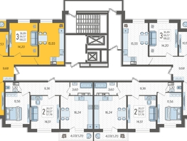 Продается 3-комнатная квартира ЖК Смородина, литера 15, 68.22  м², 8275086 рублей